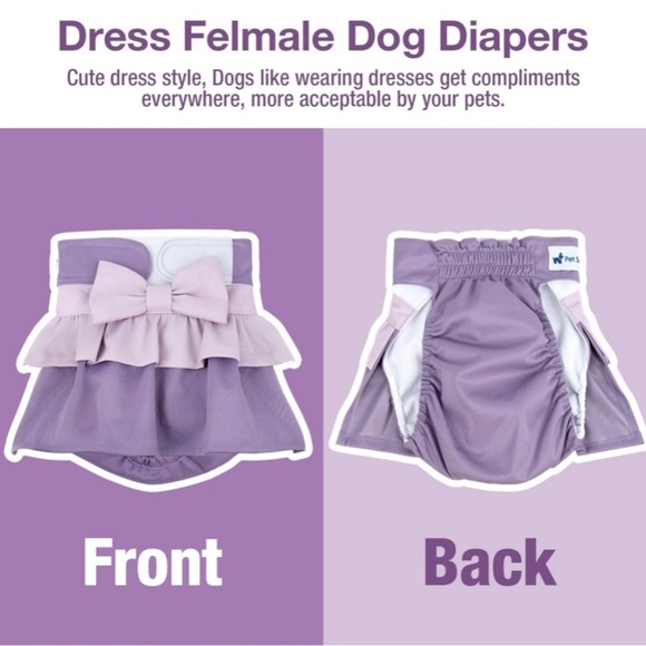 Premium Washable Two Tone Ruffles & Bow Female Dog Diapers 2 Pack Size: Med. New - Picture 9 of 16